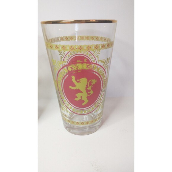 Game of Thrones HBO Series. Set Of 2 16oz Pint Glasses. Red & Yellow. Gold Rims - Picture 4 of 5